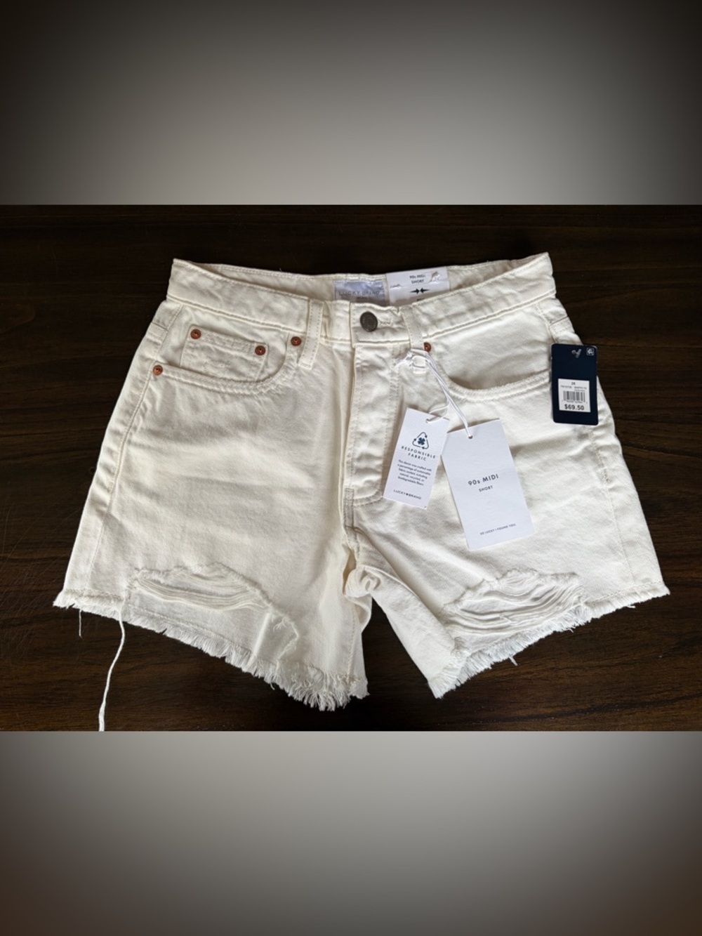 Lucky Brand Cream 90s Midi Denim Shorts